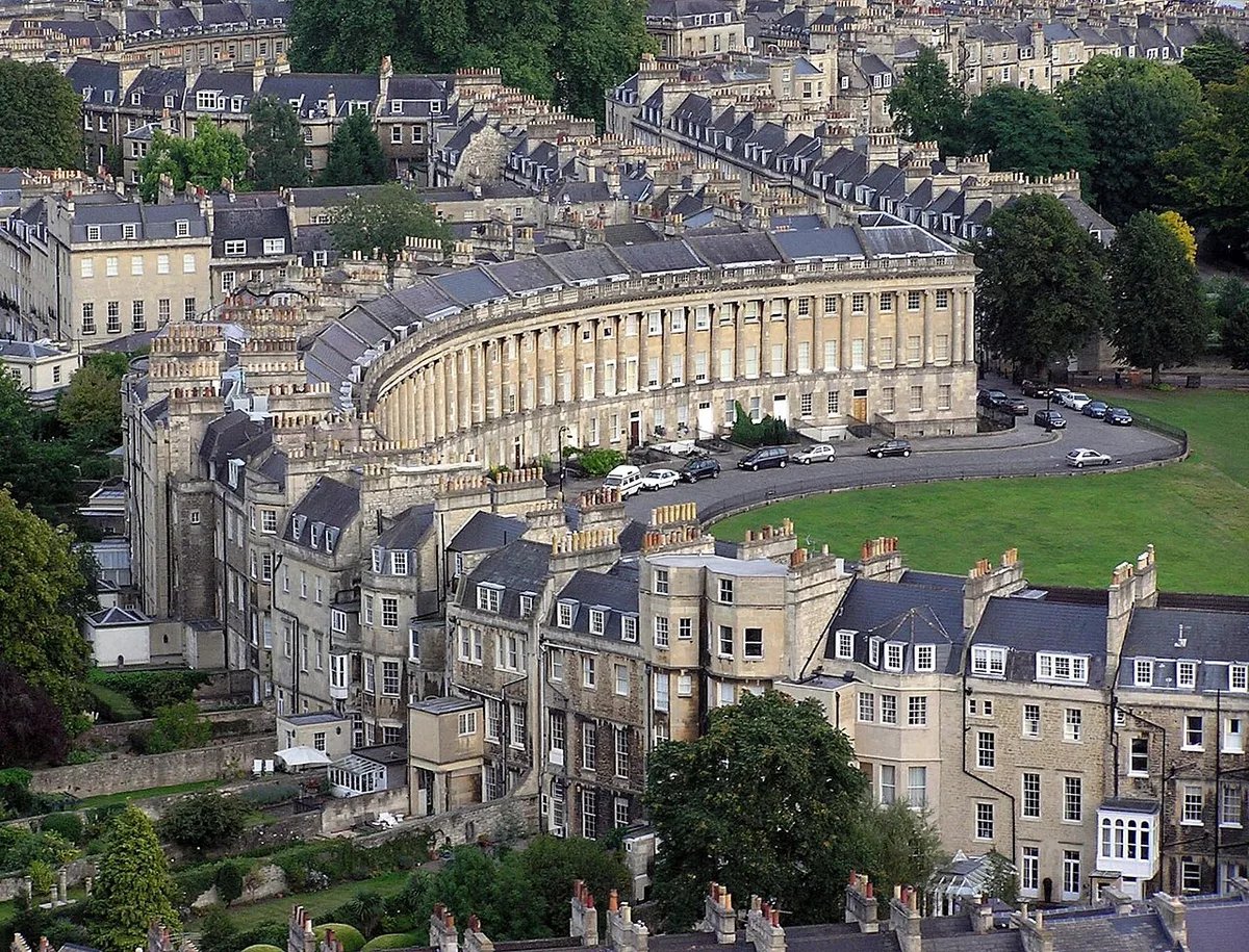 Royal Crescent Bath aerial view Georgian terrace England
