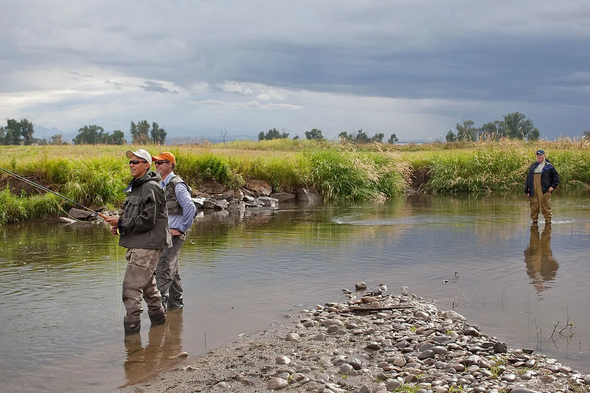 Fly fishing Gallatin River Bozeman Montana mountain stream trout