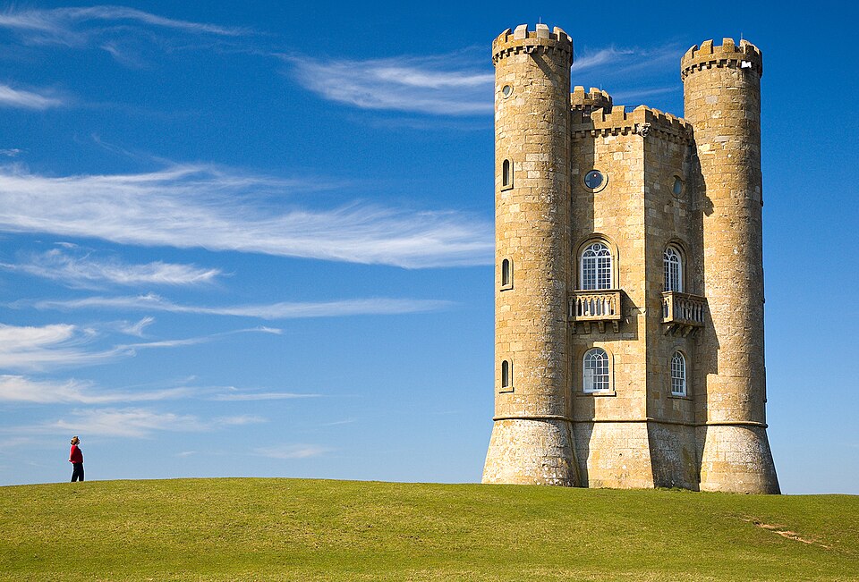 Broadway Tower folly hilltop Worcestershire Cotswolds AONB panoramic view