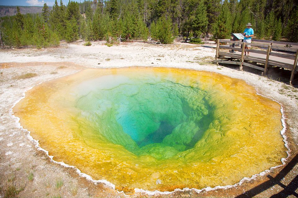 Morning Glory Pool blue hot spring vivid colors Yellowstone