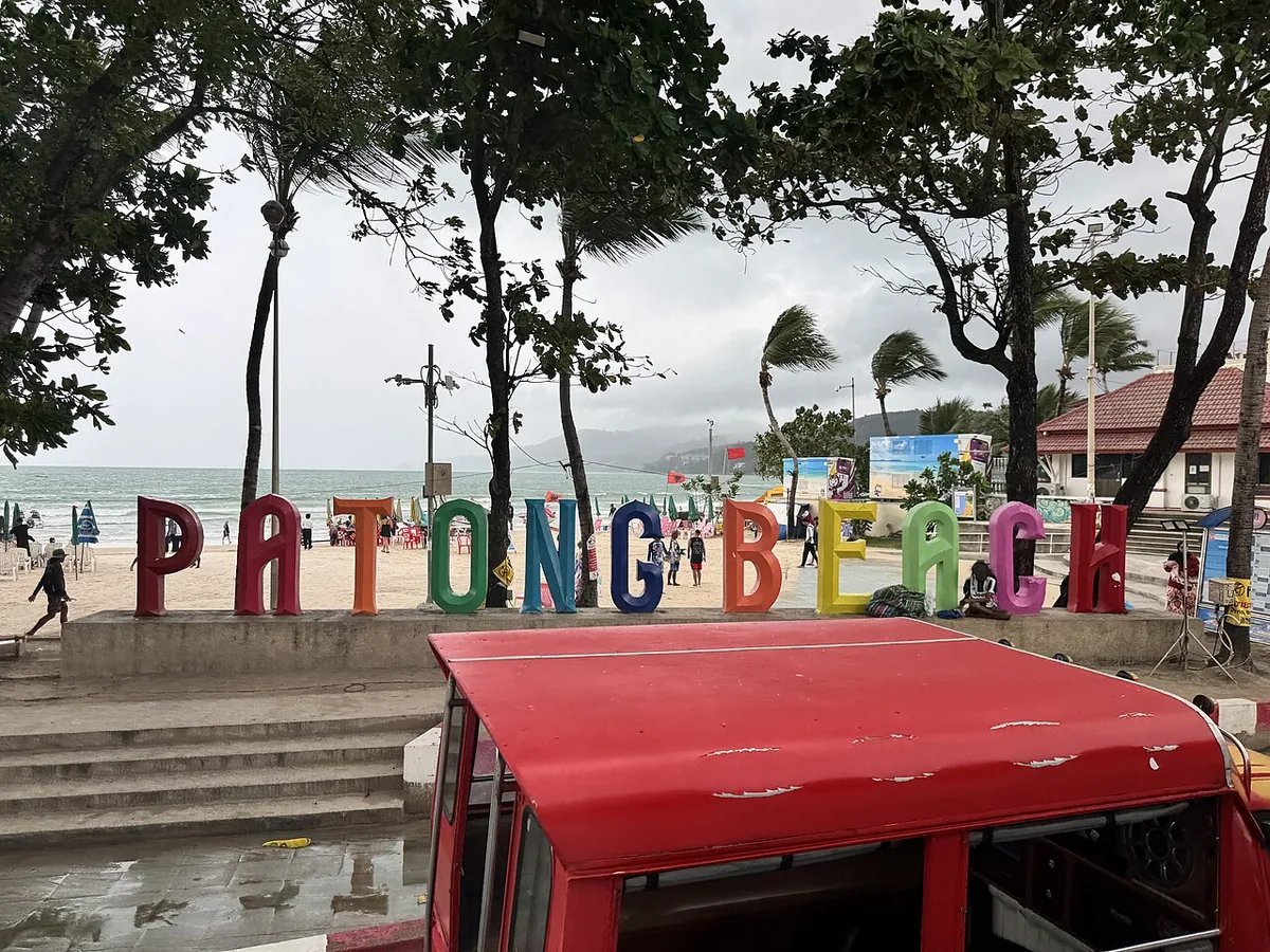 Patong Beach sign Phuket Thailand landmark accommodation area stay