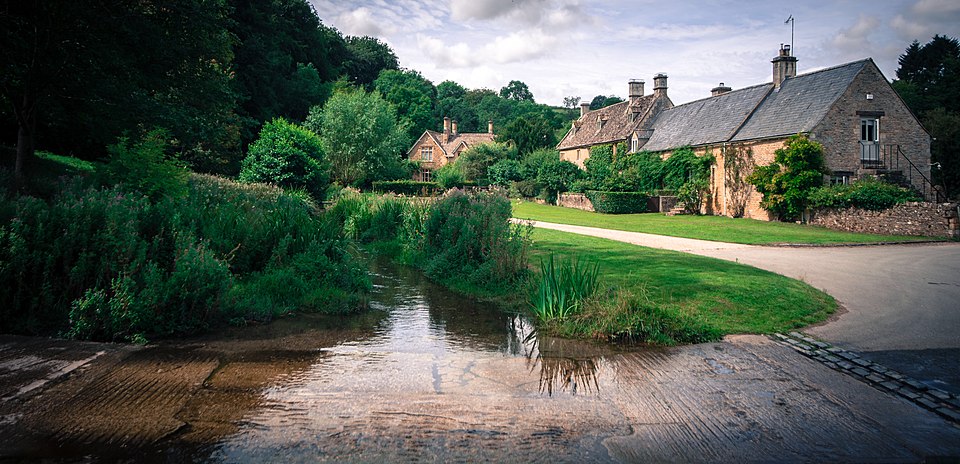 Upper Slaughter ford river crossing Cotswolds Gloucestershire village